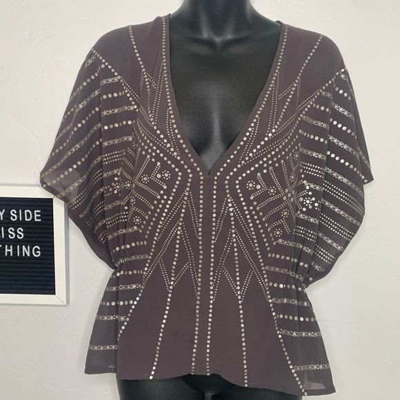 Anthropology Sanctuary V-Neck Sheer Flowy Embellished Blouse Size Small - Picture 2 of 8